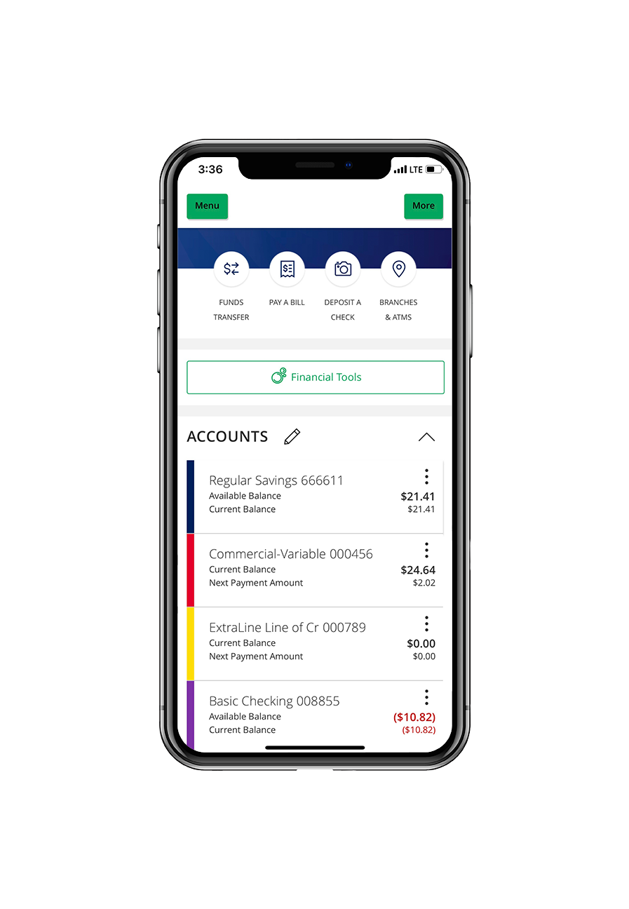 Extraco Bank Mobile App on an Android