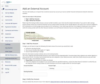 Adding External Accounts to Extraco Banks eBank