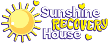 A sun with the words "Sunshine Recovery House"