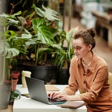 small business owner at computer